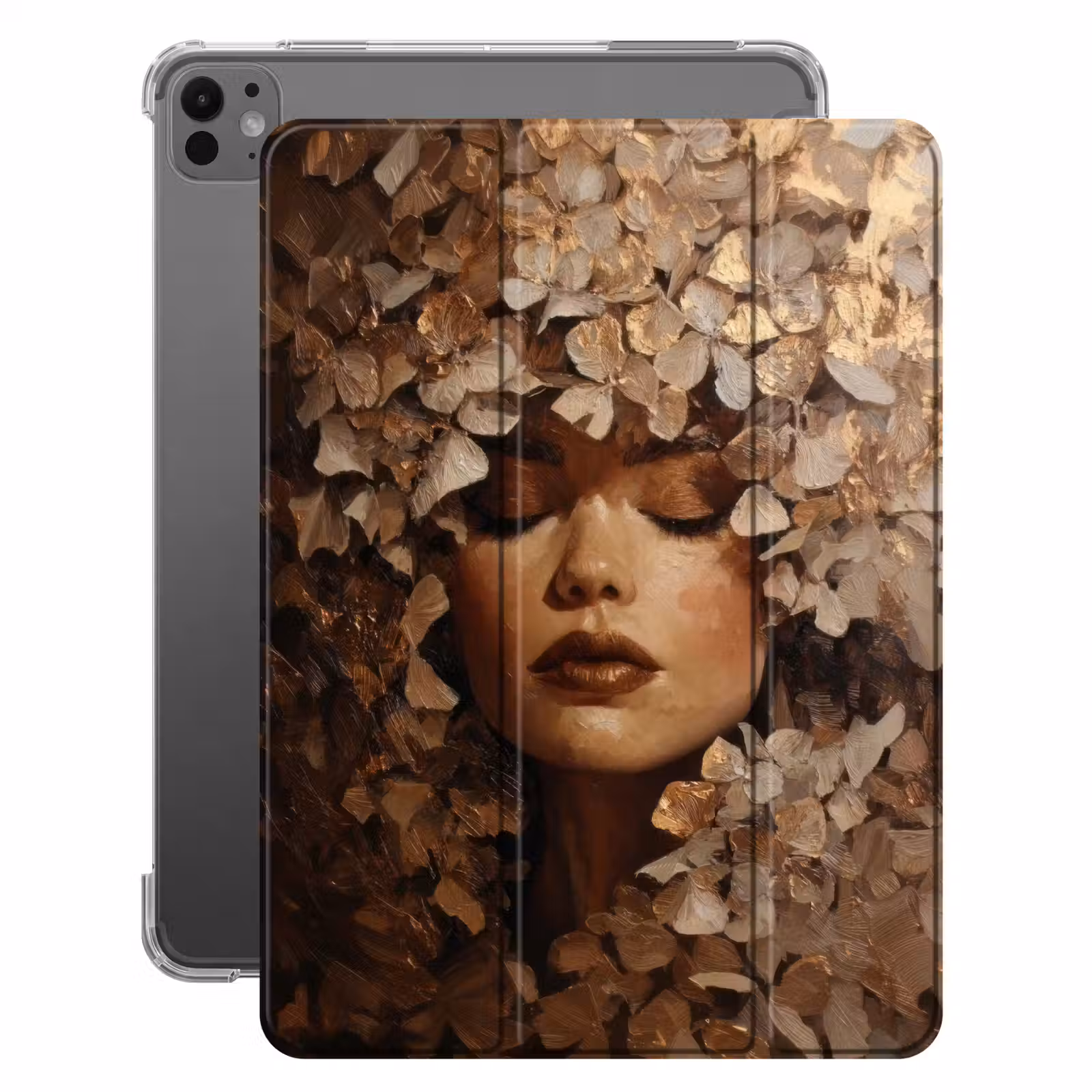iPad-Hülle - Gesicht - Dame - Blätter - Pinselstriche — 1