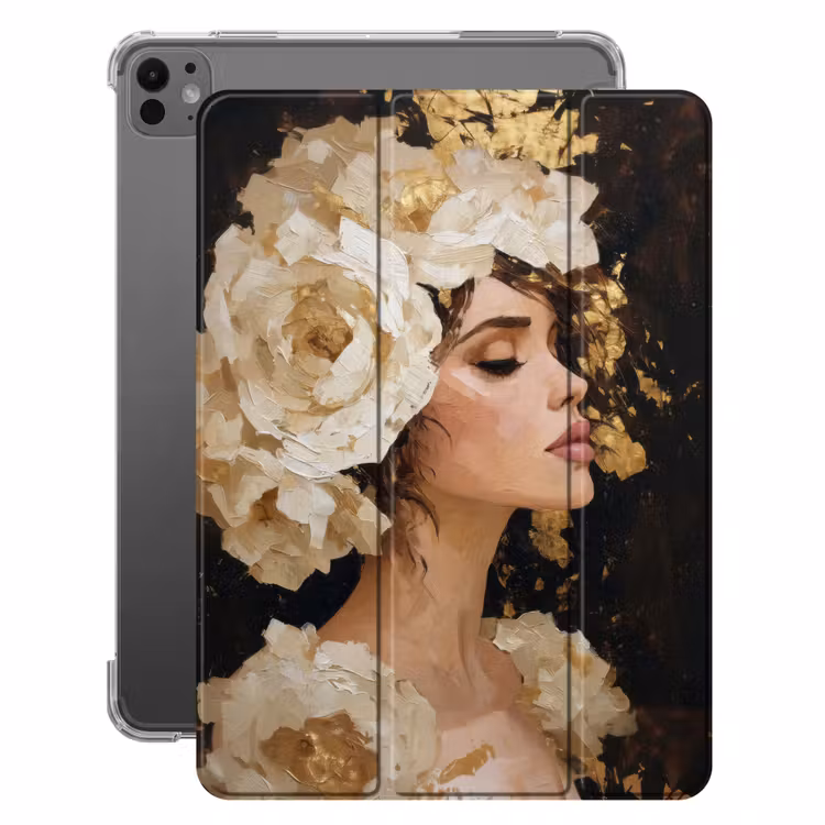 iPad-Hülle - Abstrakt - Frau - Blumen - Weiß — 1