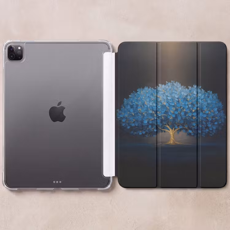 iPad-Hülle - Baum - Blau - Blätter - Pinselstriche — 6