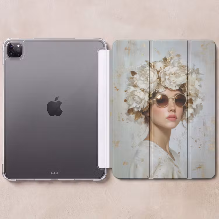 iPad-Hülle - Gemälde - Frau - Sonnenbrille - Blumenkranz — 6