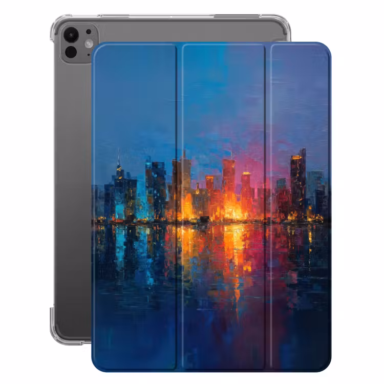 iPad-Hülle - Skyline - Pinselstriche - Dunkelblau - Leuchtend — 1