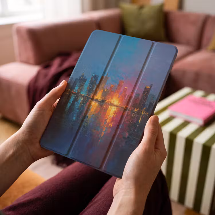iPad-Hülle - Skyline - Pinselstriche - Dunkelblau - Leuchtend — 4