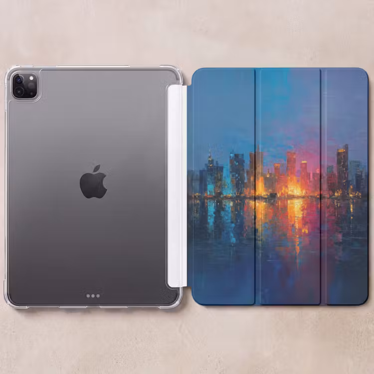 iPad-Hülle - Skyline - Pinselstriche - Dunkelblau - Leuchtend — 6