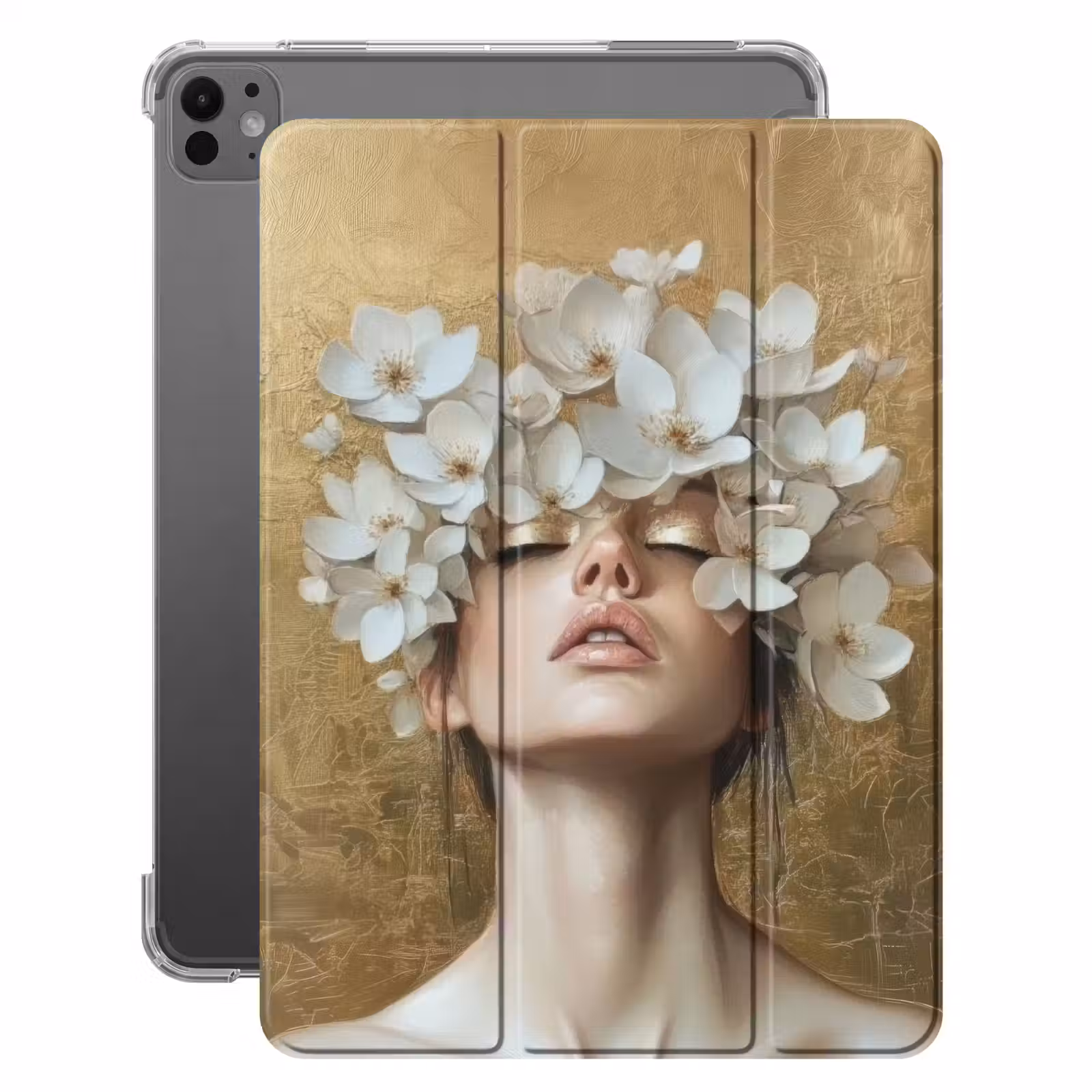 iPad-Hülle - Gesicht - Blumen - Gold - Abstrakt — 1