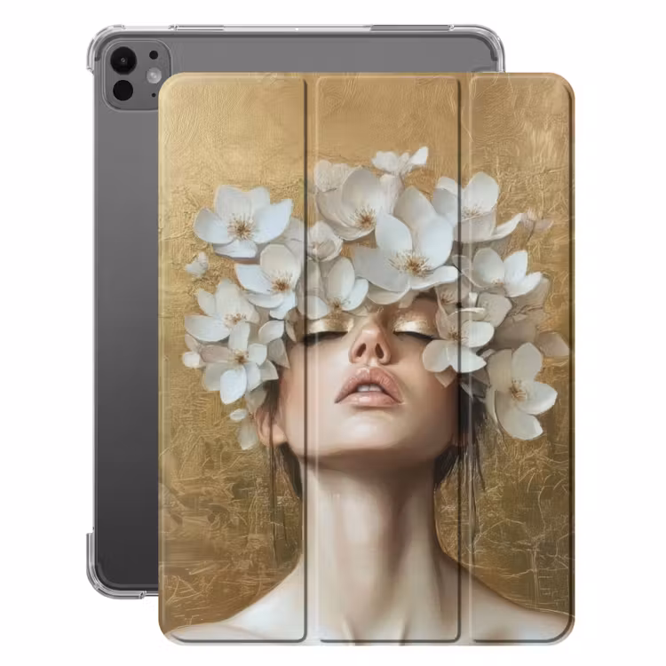 iPad-Hülle - Gesicht - Blumen - Gold - Abstrakt — 1