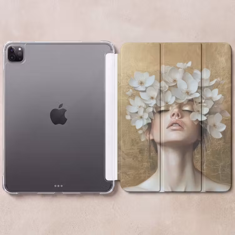 iPad-Hülle - Gesicht - Blumen - Gold - Abstrakt — 6