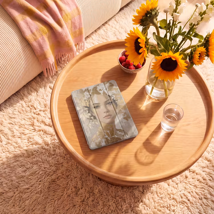 iPad-Hülle - Gesicht - Frau - Blätter - Gold — 2
