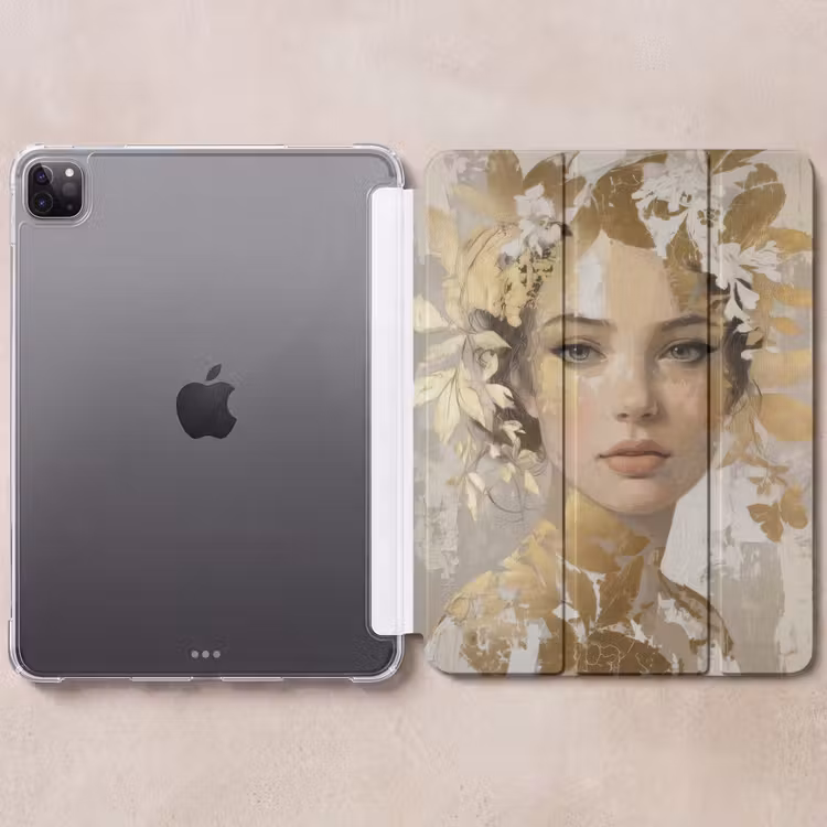 iPad-Hülle - Gesicht - Frau - Blätter - Gold — 6
