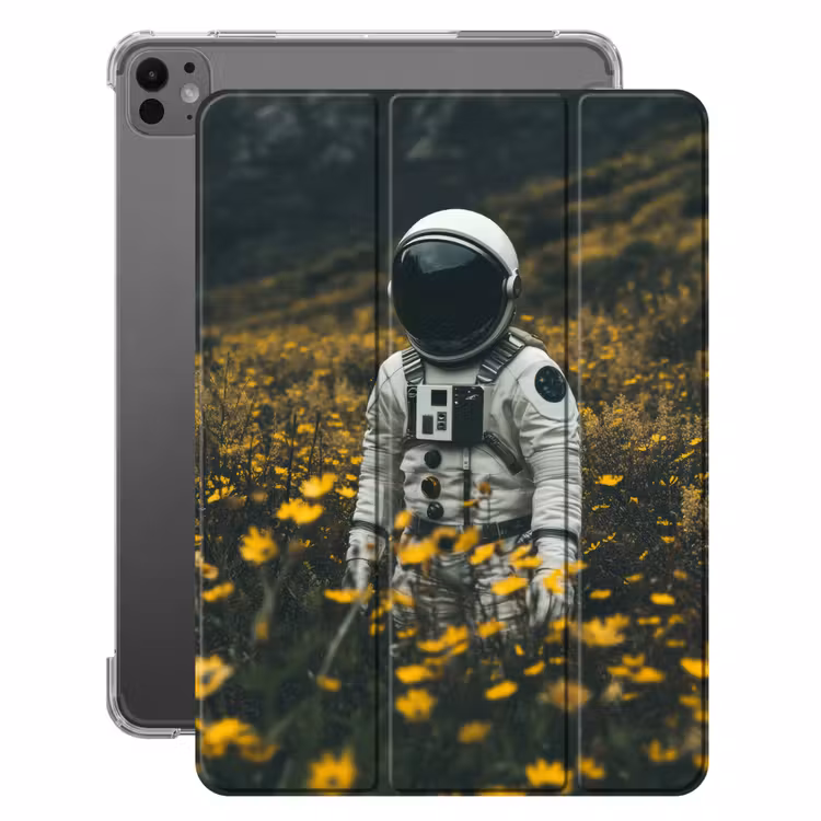 iPad-Hülle - Astronaut - Blumen - Feld - Gelb — 1