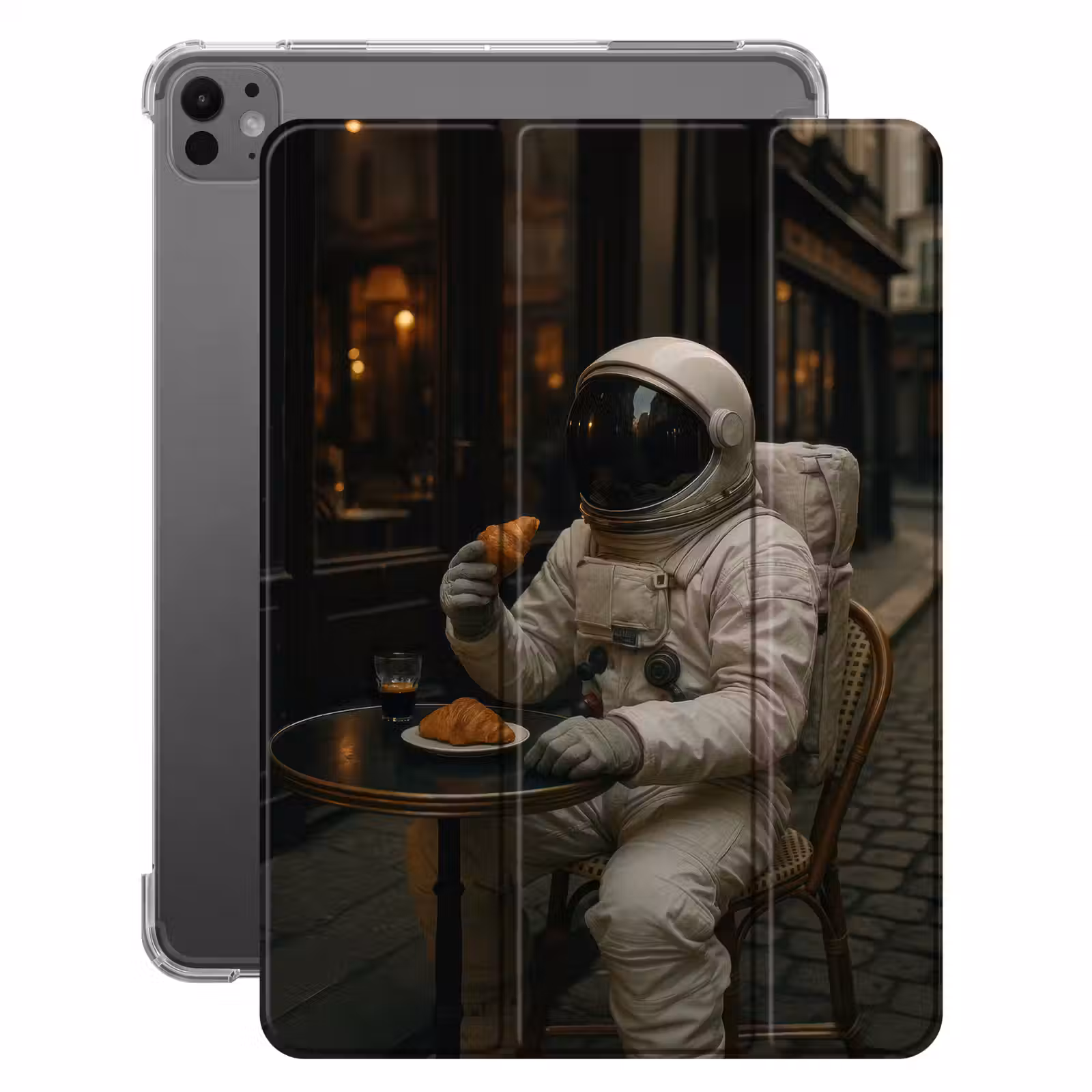 iPad-Hülle - Café - Croissant - Kaffee - Astronaut — 1