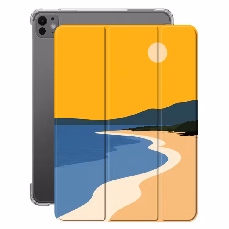 iPad-Hülle - Küstenlinie - Orangefarbener Himmel - Vegetation — 1