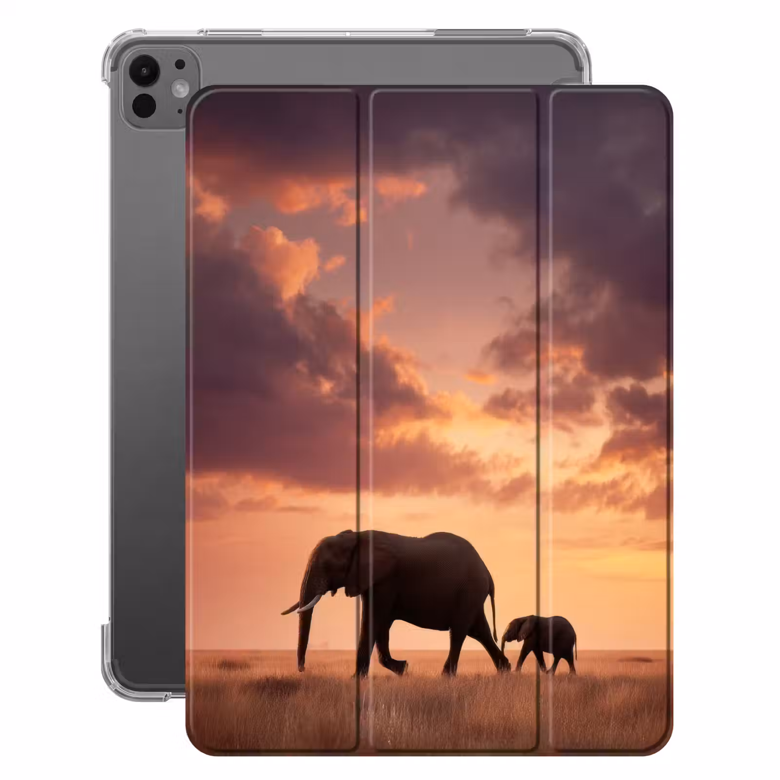 iPad-Hülle - Elefanten - Grasland - Sonnenuntergang — 1