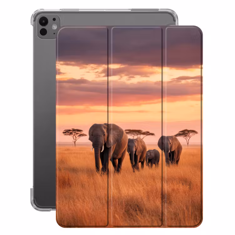 iPad-Hülle - Elefantengruppe - Offene Ebene - Sonne — 1