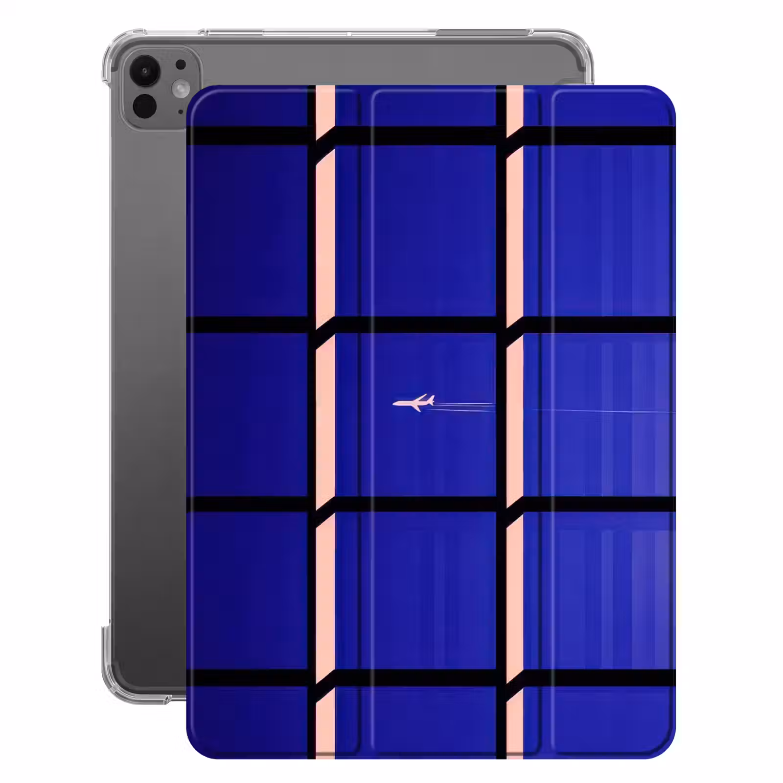 iPad-Hülle - Flugzeug - Kariert - Blau - Rechteckig — 1