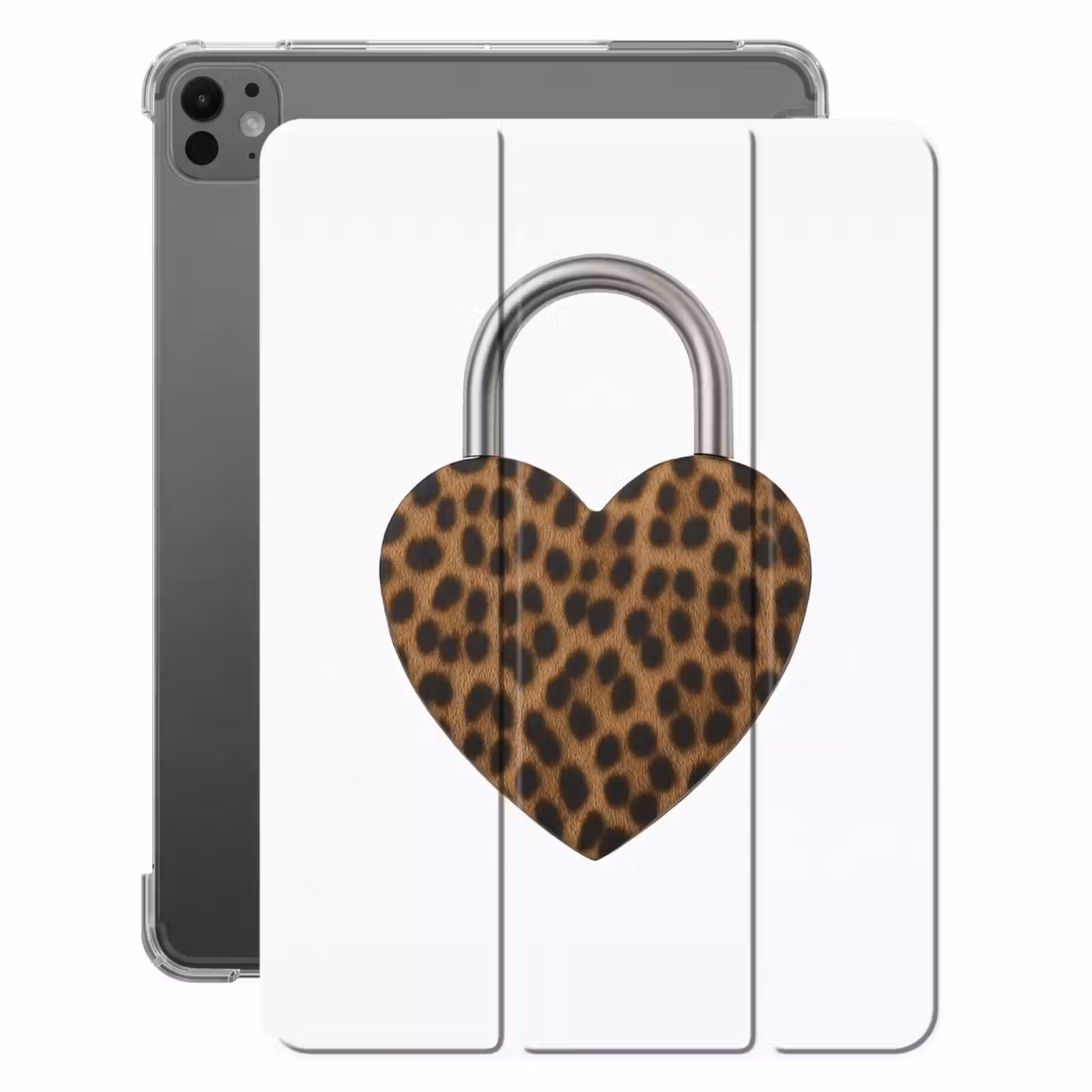 iPad-Hülle - Schloss - Herzform - Braun - Pantherdruck — 1