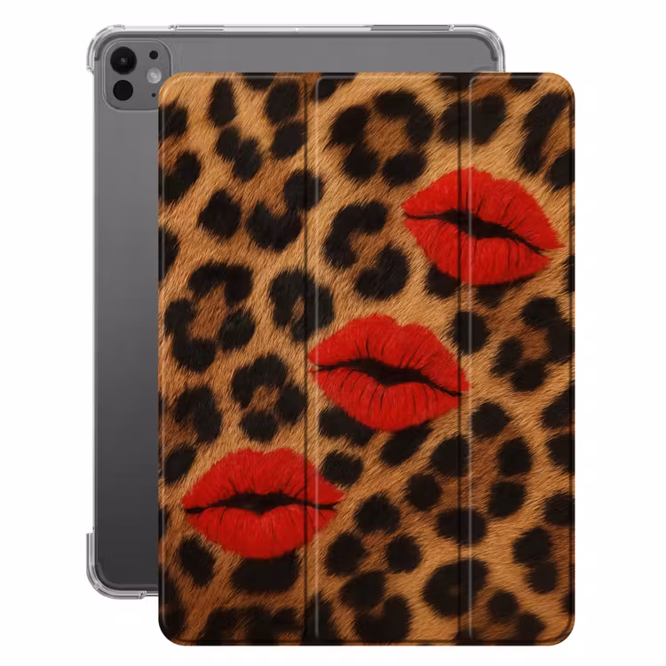 iPad-Hülle - Lippen - Drei - Rot - Pantherdruck — 1