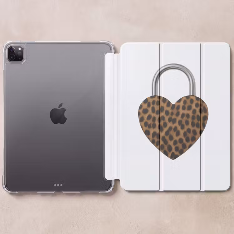 iPad-Hülle - Schloss - Herzform - Braun - Pantherdruck — 6