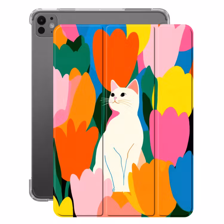 iPad-Hülle - Tulpen - Katze - Farbenfroh — 1