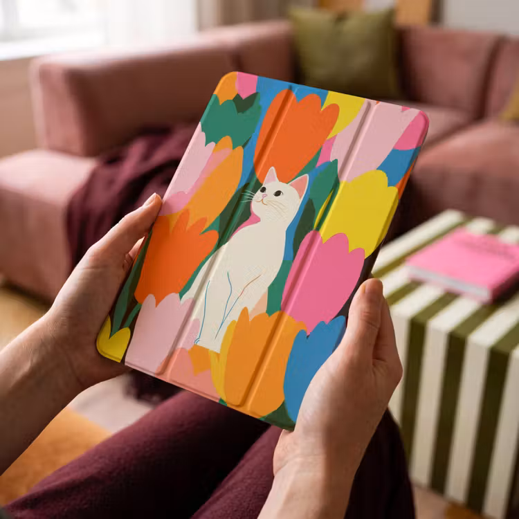 iPad-Hülle - Tulpen - Katze - Farbenfroh — 4
