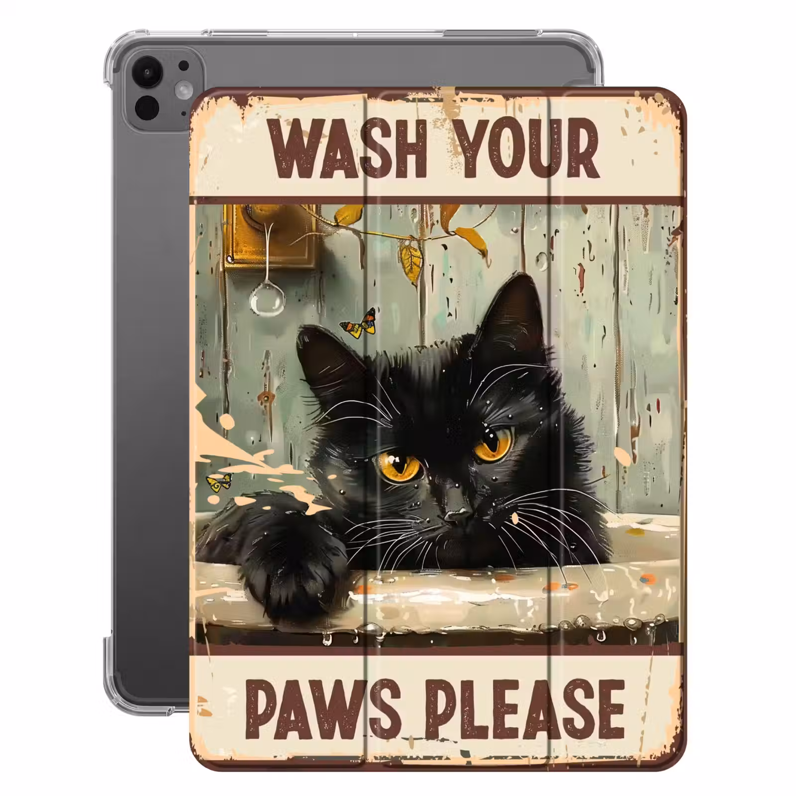 iPad-Hülle - Vintage - Katze - Zitate - Pfoten waschen bitte - Sprichwörter — 1