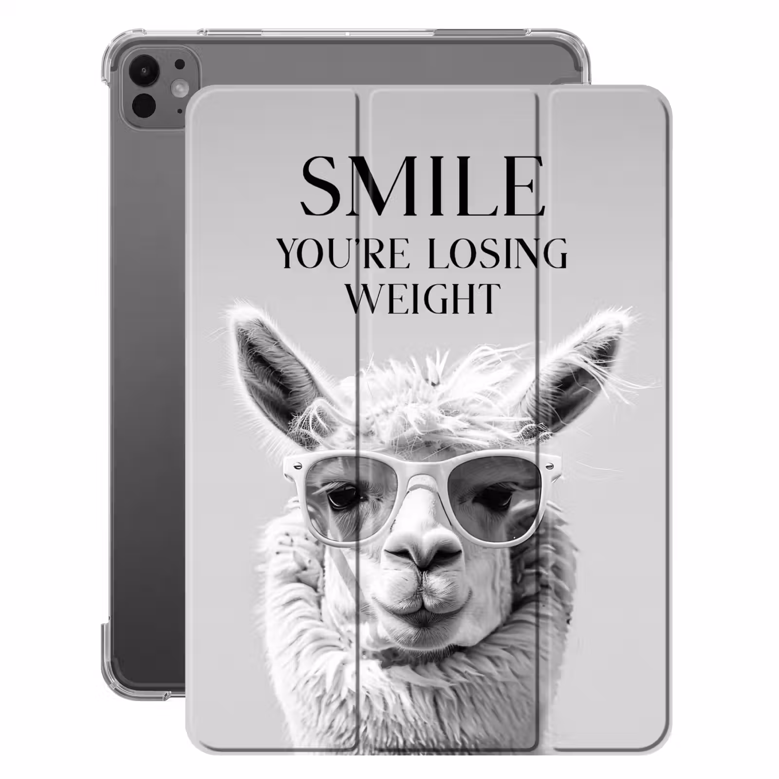 iPad-Hülle - Zitate - Lama - Lächeln - Sprichwörter - Grau — 1