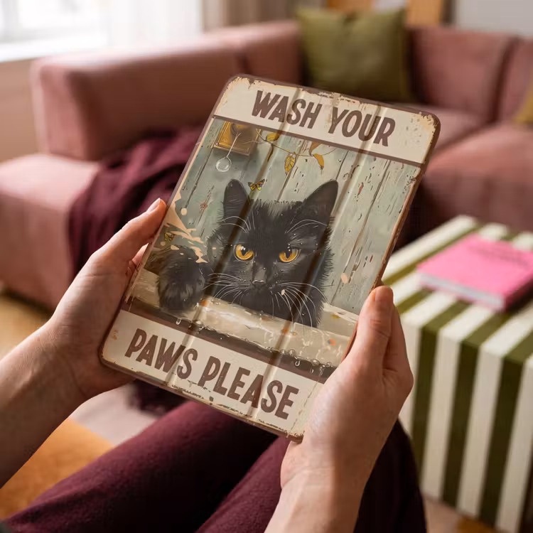 iPad-Hülle - Vintage - Katze - Zitate - Pfoten waschen bitte - Sprichwörter — 4
