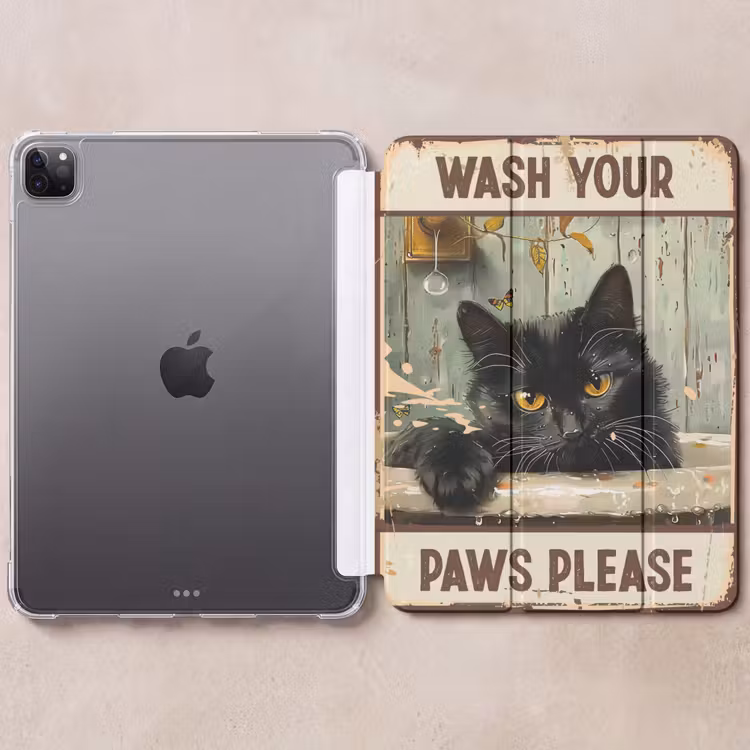 iPad-Hülle - Vintage - Katze - Zitate - Pfoten waschen bitte - Sprichwörter — 6