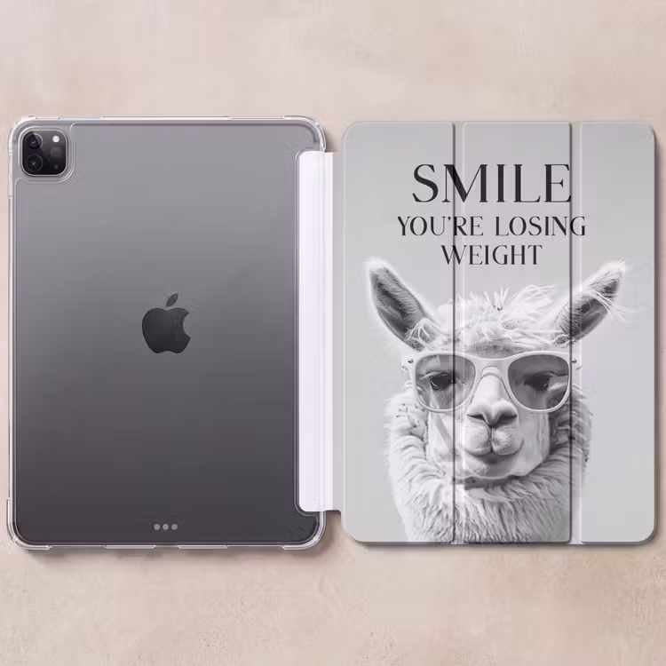 iPad-Hülle - Zitate - Lama - Lächeln - Sprichwörter - Grau — 6