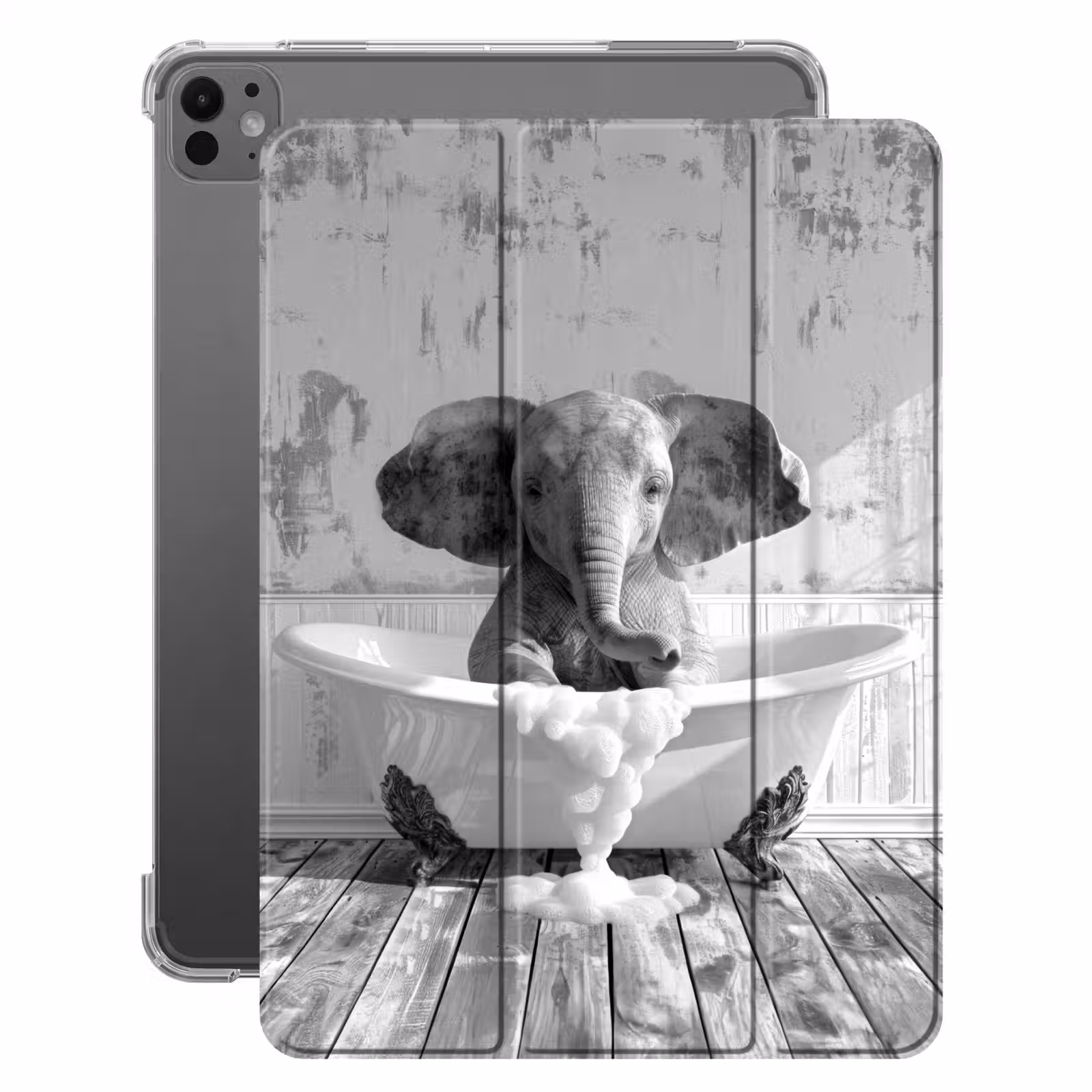 iPad-Hülle - Elefant - Vintage - Tiere - Schwarz - Weiß — 1