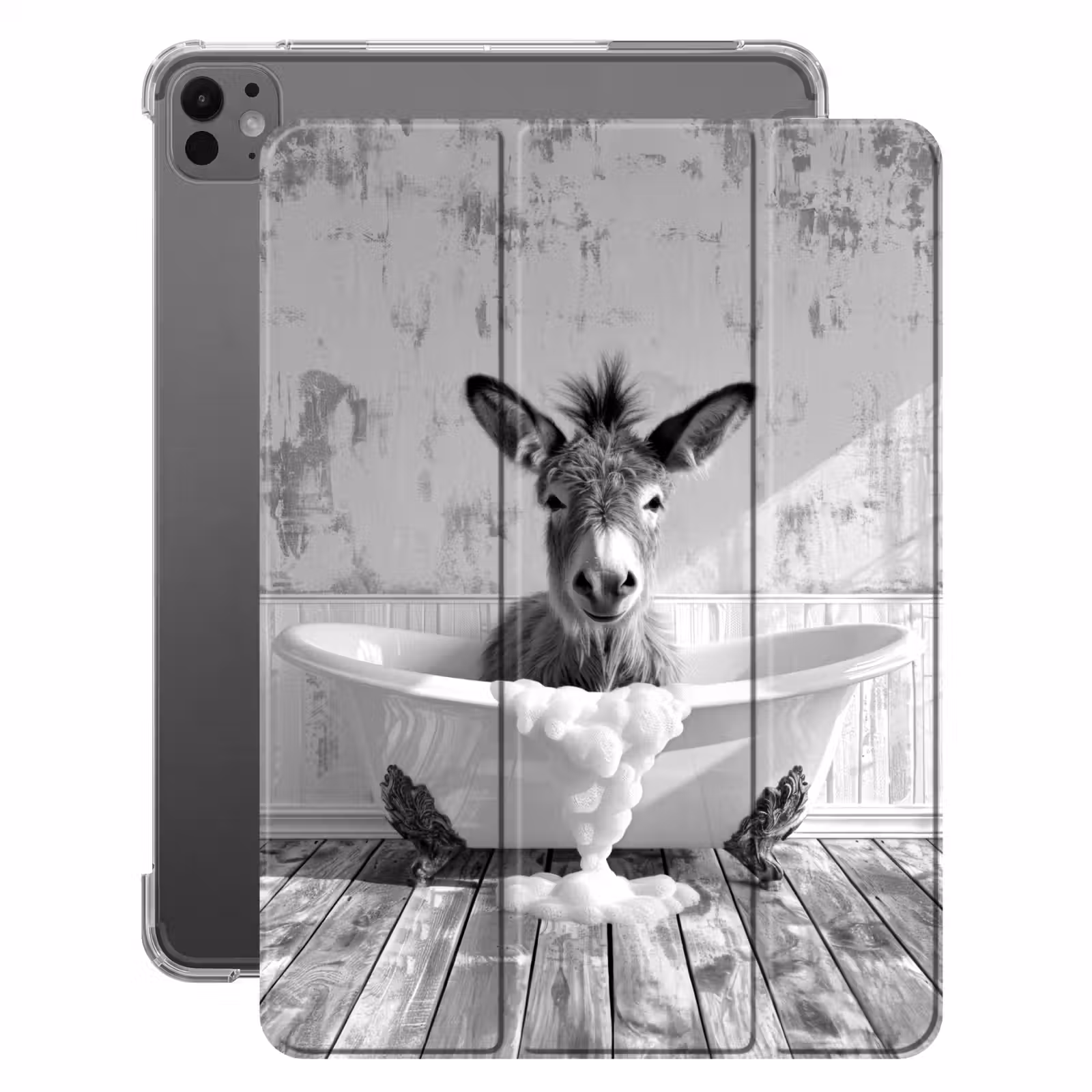 iPad-Hülle - Esel - Tier - Vintage - Badewanne - Schwarz - Weiß — 1