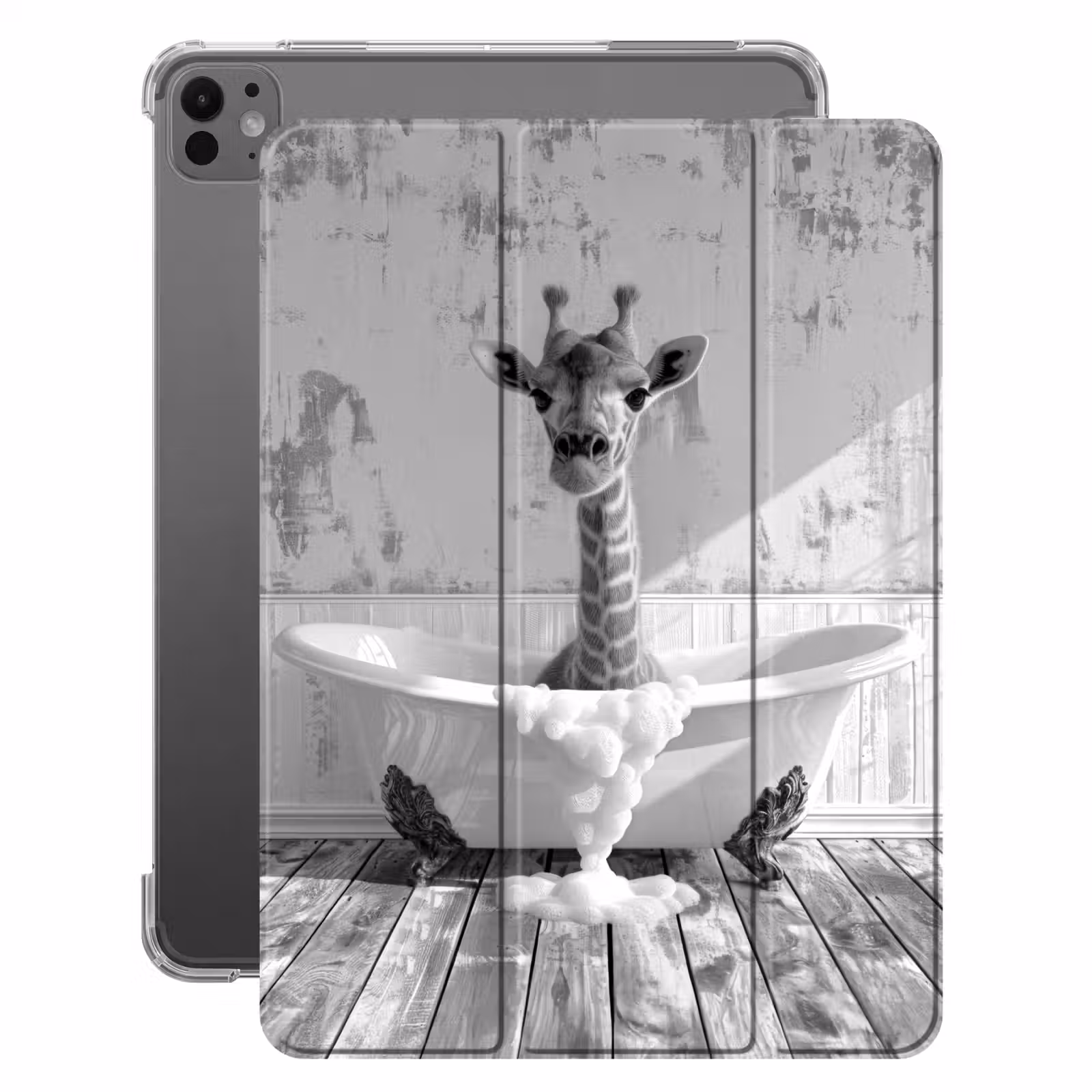 iPad-Hülle - Giraffe - Tier - Badewanne - Vintage - Schwarz - Weiß — 1