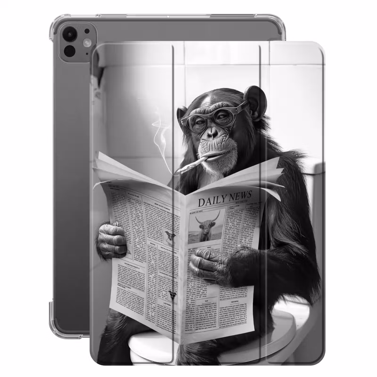 iPad-Hülle - Schimpanse - Affe - Zeitung - WC - Humor — 1
