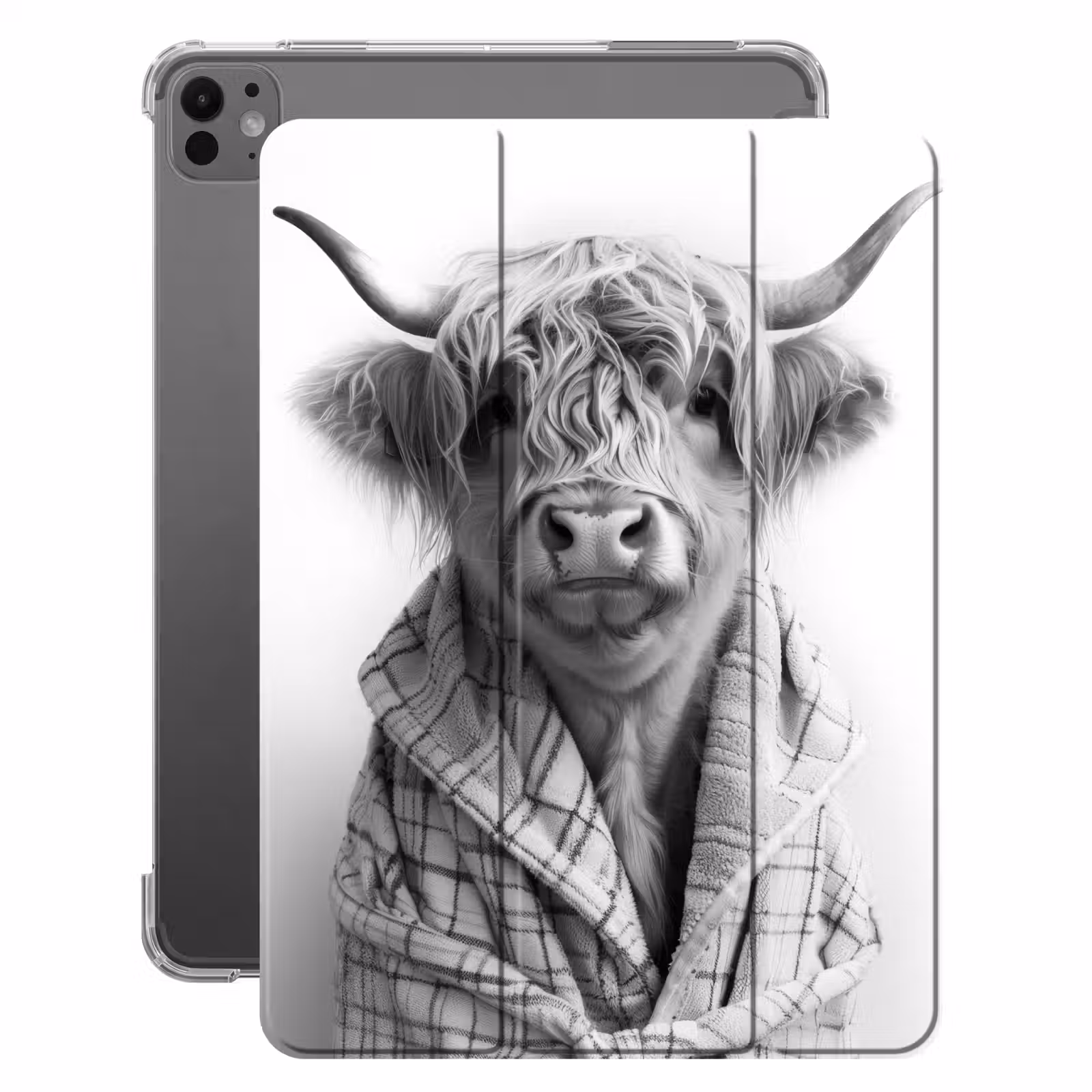 iPad-Hülle - Schottischer Highlander - Kuh - Bademantel - Schwarz und weiß — 1