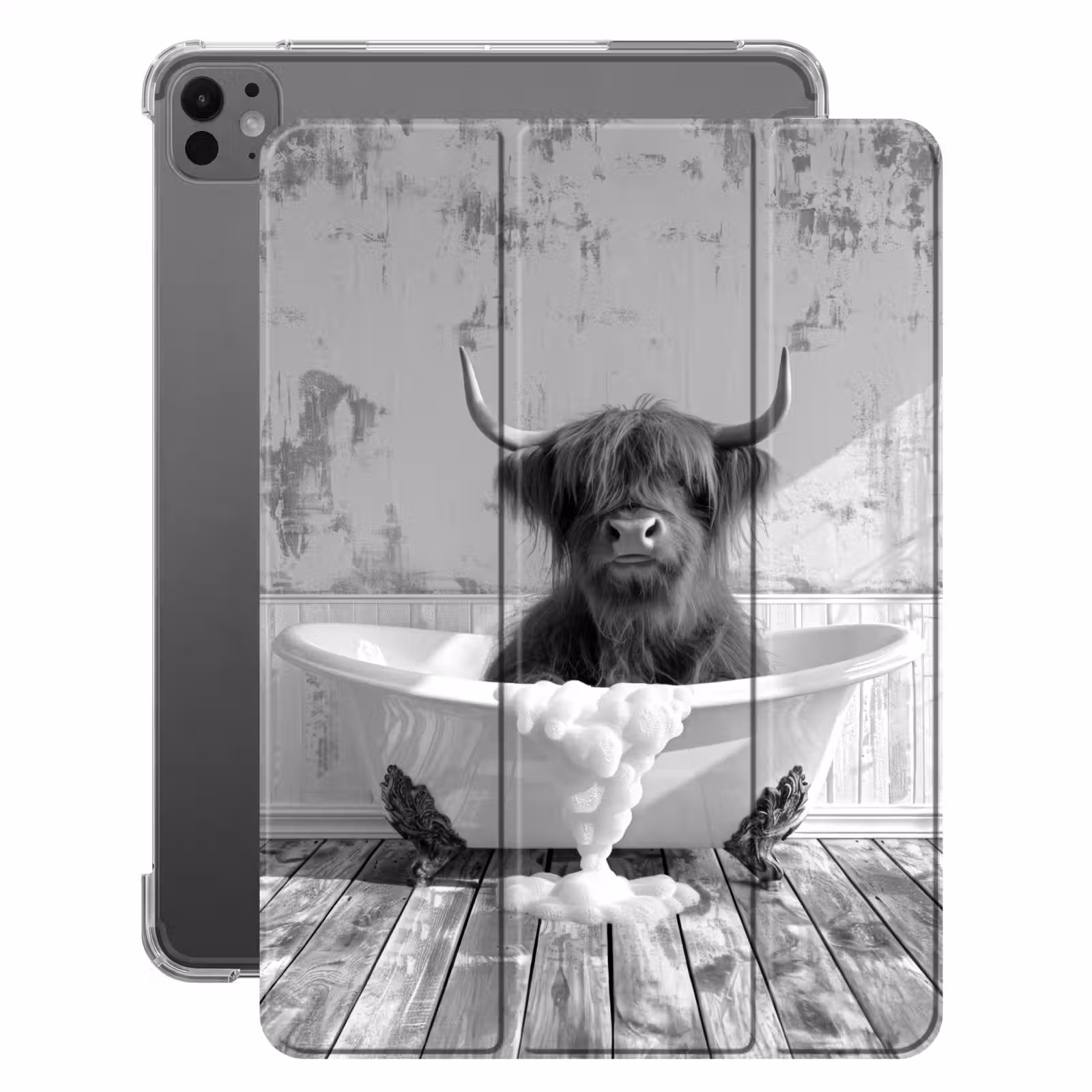 iPad-Hülle - Scottish Highlander - Tier - Badewanne - Schwarz - Weiß — 1