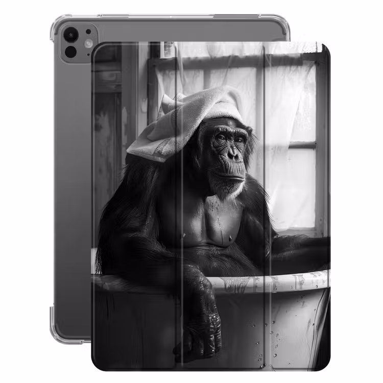 iPad-Hülle - Affe - Tier - Bad - Schwarz - Weiß - Humor — 1