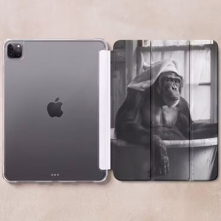 iPad-Hülle - Affe - Tier - Bad - Schwarz - Weiß - Humor — 6