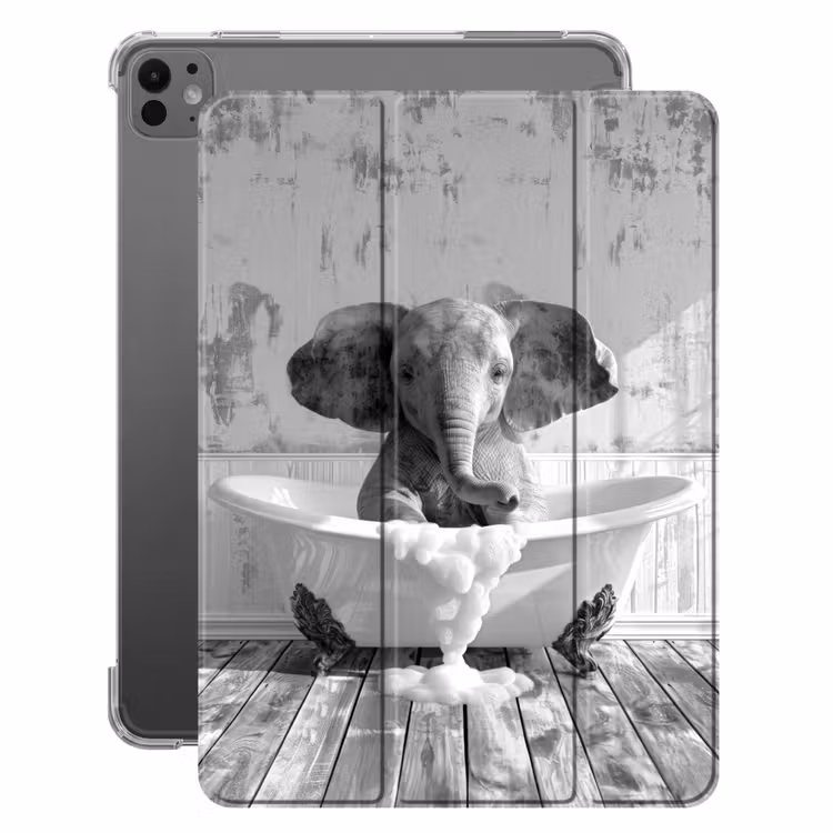 iPad-Hülle - Elefant - Vintage - Tiere - Schwarz - Weiß — 1