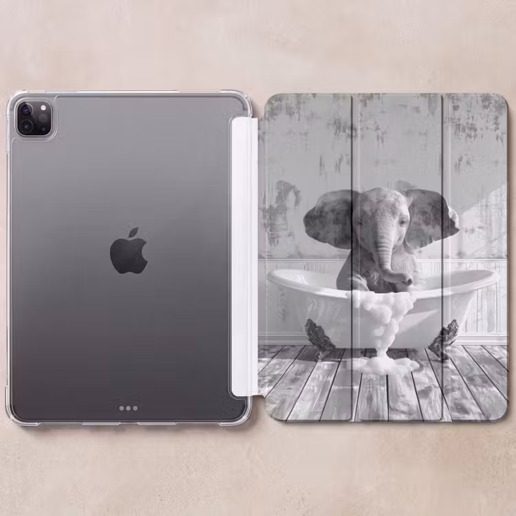 iPad-Hülle - Elefant - Vintage - Tiere - Schwarz - Weiß — 6