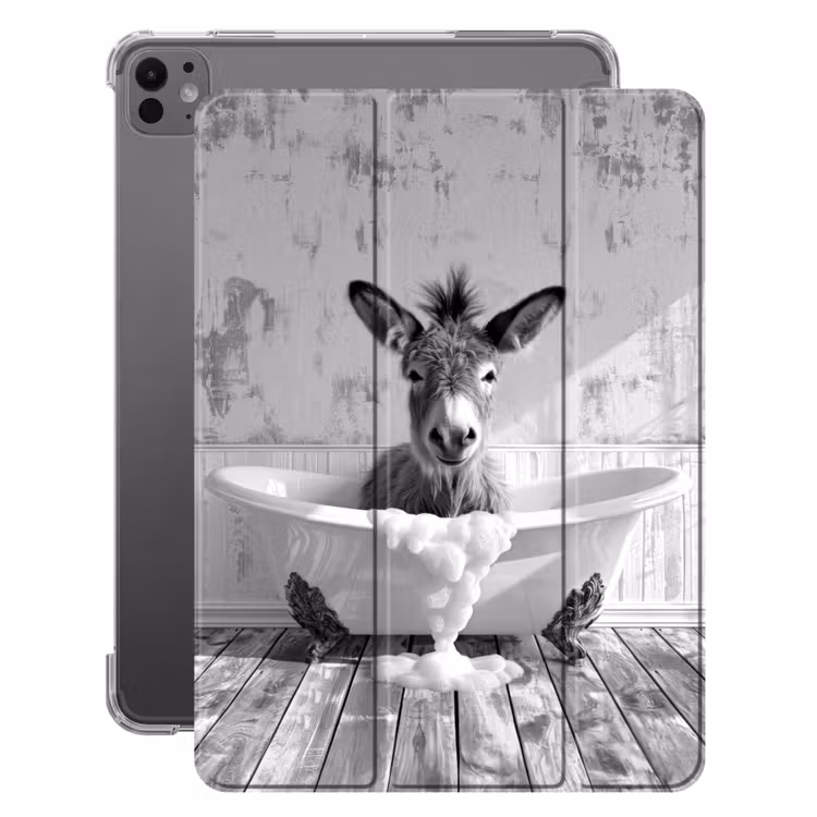 iPad-Hülle - Esel - Tier - Vintage - Badewanne - Schwarz - Weiß — 1
