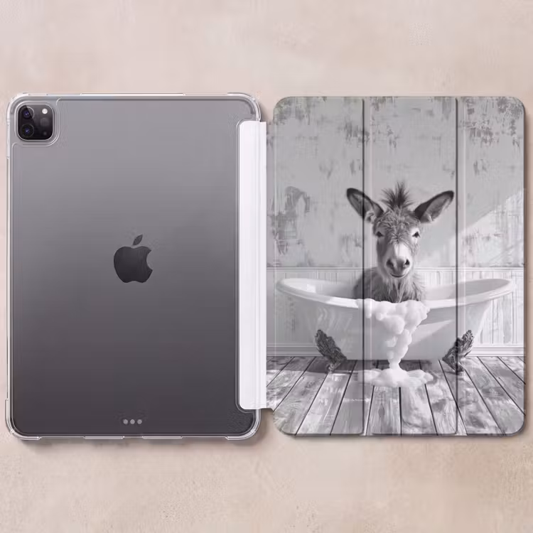 iPad-Hülle - Esel - Tier - Vintage - Badewanne - Schwarz - Weiß — 6