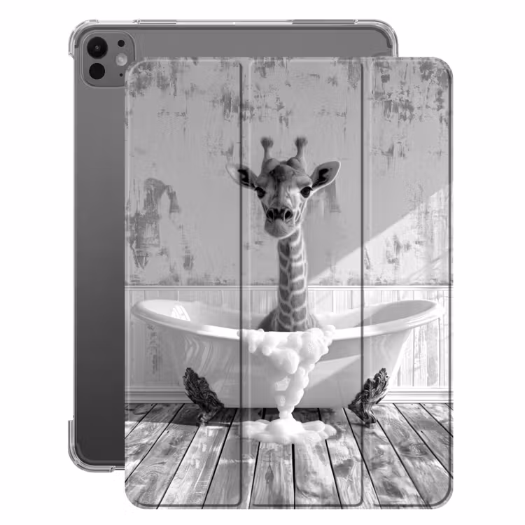 iPad-Hülle - Giraffe - Tier - Badewanne - Vintage - Schwarz - Weiß — 1