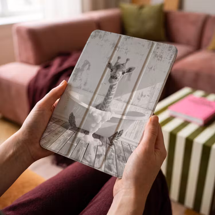 iPad-Hülle - Giraffe - Tier - Badewanne - Vintage - Schwarz - Weiß — 4
