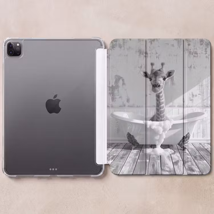 iPad-Hülle - Giraffe - Tier - Badewanne - Vintage - Schwarz - Weiß — 6