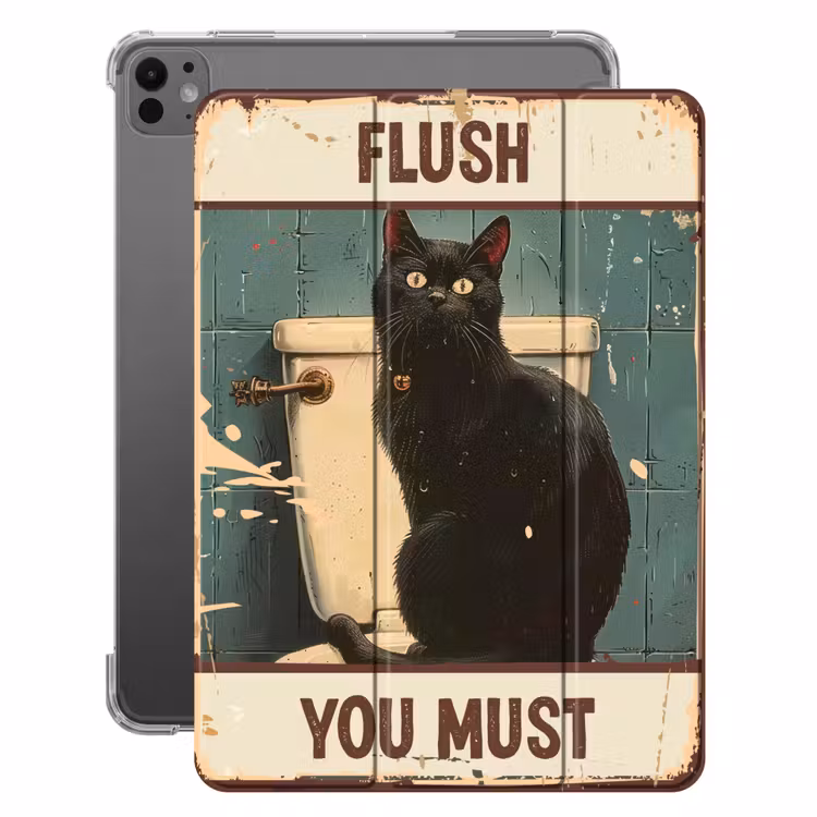 iPad-Hülle - Katze - Vintage - Schwarz - Zitat - Flush you must — 1