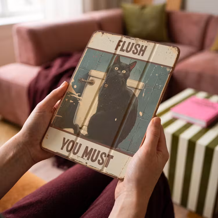 iPad-Hülle - Katze - Vintage - Schwarz - Zitat - Flush you must — 4