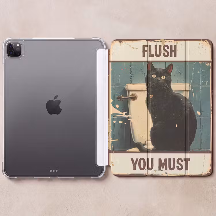 iPad-Hülle - Katze - Vintage - Schwarz - Zitat - Flush you must — 6
