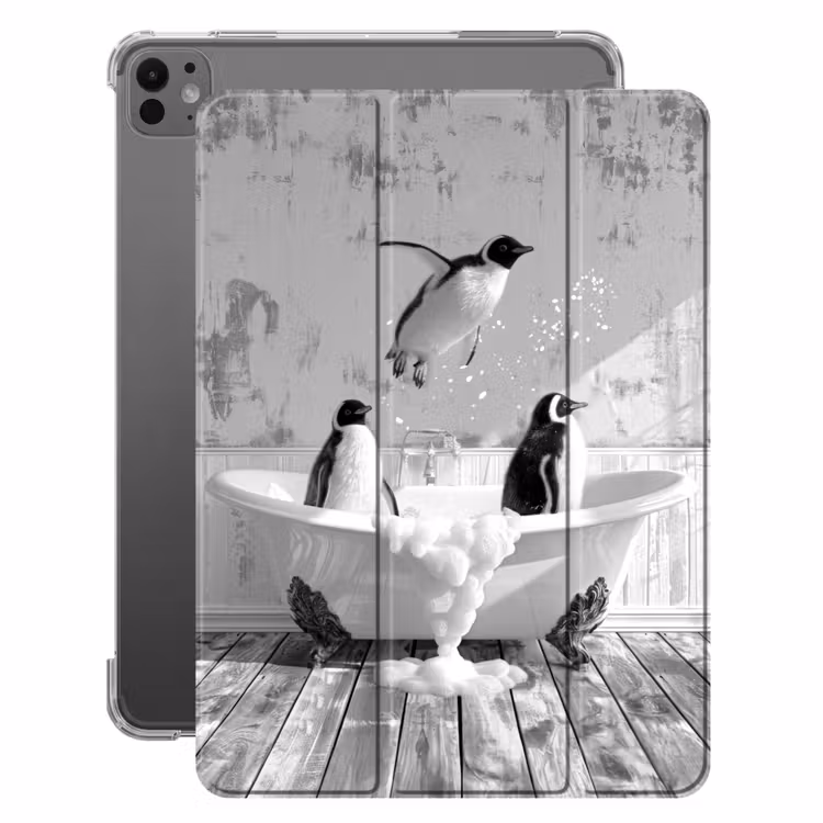 iPad-Hülle - Pinguine - Vintage - Tiere - Schwarz - Weiß — 1