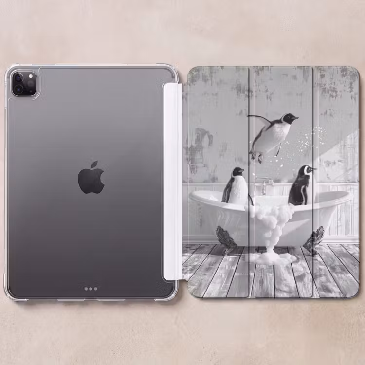 iPad-Hülle - Pinguine - Vintage - Tiere - Schwarz - Weiß — 6