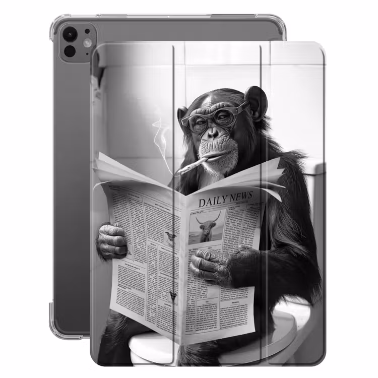 iPad-Hülle - Schimpanse - Affe - Zeitung - WC - Humor — 1