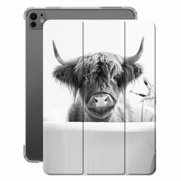 iPad-Hülle - Schottischer Highlander - Kuh - Bad - Schwarz und weiß — 1